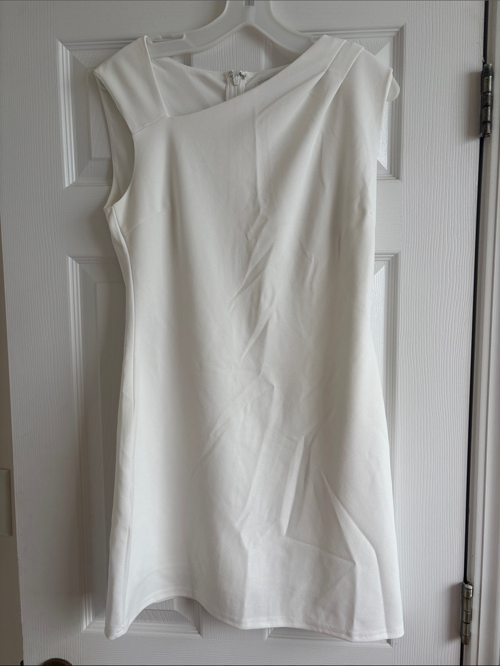 She + Sky White Asymmetric Neck Mini Dress